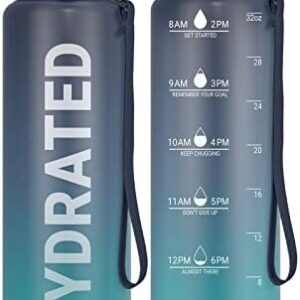 Sahara Sailor Water Bottle 32oz, Durable and Leakproof Water Bottles Motivational with Time Marker, Tritan, BPA Free, Wide Mouth with Easy Clean Brush for Gym, Travel, Home, School, Office (1 Bottle)