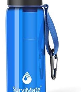 SurviMate Purified Water Bottle for Camping, Hiking, Backpacking and Travel, BPA Free with 5-Stage Intergrated Filter Straw