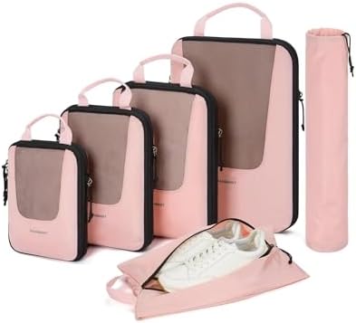 BAGSMART Compression Packing Cubes for Travel, 6 Set Travel Packing Cubes for Suitcases, Compression Suitcase Organizer Bags Set for Travel Essentials, Lightweight Packing Organizers