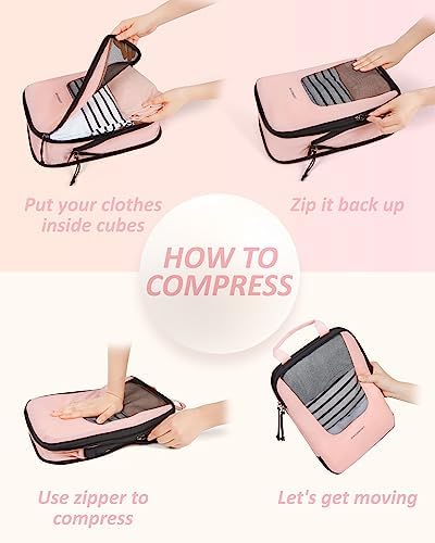 BAGSMART Compression Packing Cubes for Travel, 6 Set Travel Packing Cubes for Suitcases, Compression Suitcase Organizer Bags Set for Travel Essentials, Lightweight Packing Organizers - Image 5