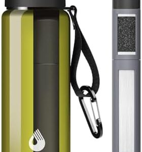 SurviMate 5-Stage 0.01μm Ultra-Filtration Filtered Water Bottle, BPA-Free Material, NSF/ANSI 42&372 Certified, Portable Water Filter Bottle for Survival, Camping, Hiking, and Emergency Use