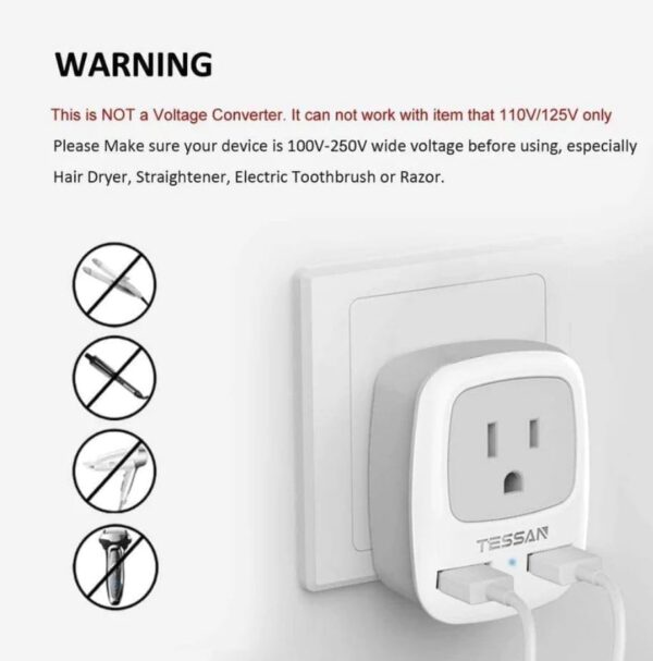 TESSAN European Travel Plug Adapter, Europe Power Plug with 2 USB Ports, Type C Outlet Adaptor Charger for US to Most of Europe EU Iceland Spain Italy France Germany - Image 8
