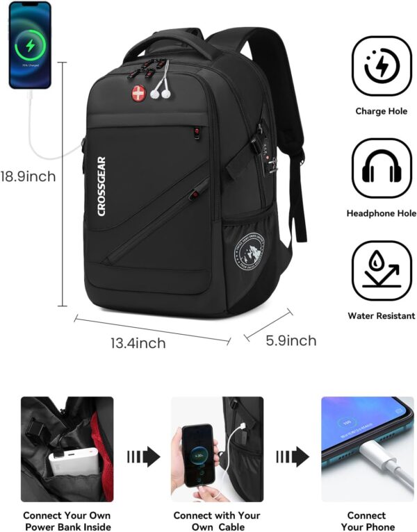 Large Travel Backpack Waterproof Laptop Bag Airline Approved Business Office Work Computer Casual Daypacks TSA Lock Anti-Theft Bookbag with USB Port Fit 17.3 inch Laptops for Men Women - Image 5