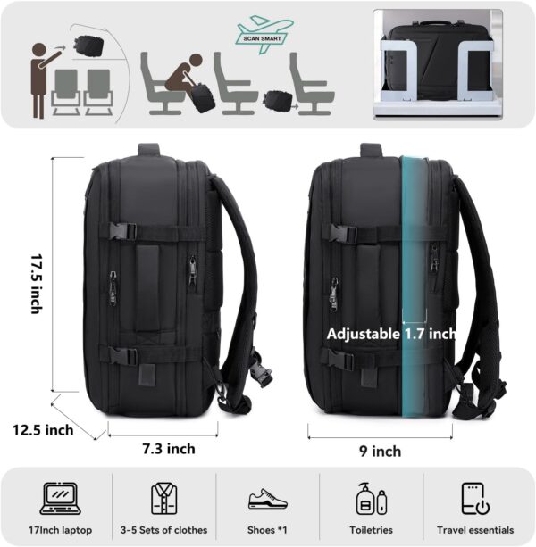 Carry on Travel Backpack for Men Women, Extra Large 40L Flight Approved Expandable Suitcase With USB/Type-C Charging Port, Victoriatourist Water Resistant Luggage Daypack Business Weekender Bag, Black - Image 3