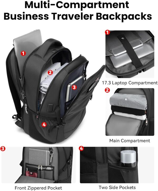 Large Travel Backpack Waterproof Laptop Bag Airline Approved Business Office Work Computer Casual Daypacks TSA Lock Anti-Theft Bookbag with USB Port Fit 17.3 inch Laptops for Men Women - Image 2