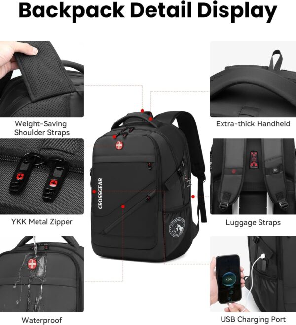 Large Travel Backpack Waterproof Laptop Bag Airline Approved Business Office Work Computer Casual Daypacks TSA Lock Anti-Theft Bookbag with USB Port Fit 17.3 inch Laptops for Men Women - Image 3