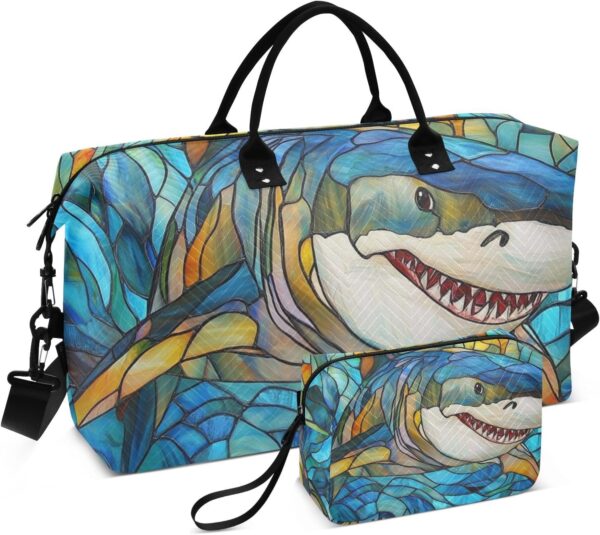 Large Travel Duffel Luggage Travel Weekender Gear Bag Gym Sports Carry with Adjustable Strap for Trip Foldable Color fish sea