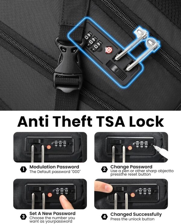 Large Travel Backpack Waterproof Laptop Bag Airline Approved Business Office Work Computer Casual Daypacks TSA Lock Anti-Theft Bookbag with USB Port Fit 17.3 inch Laptops for Men Women - Image 4