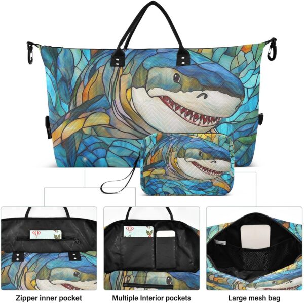 Large Travel Duffel Luggage Travel Weekender Gear Bag Gym Sports Carry with Adjustable Strap for Trip Foldable Color fish sea - Image 2